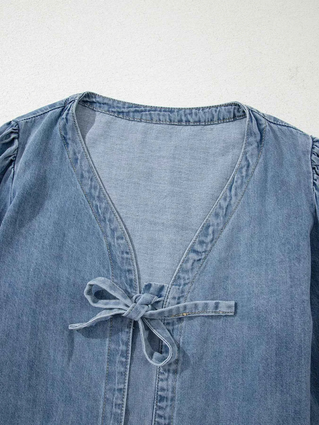 Tied Front Puff Sleeve Denim Top 57a2a5a4dac14099b0f22aa595cb9465-Max-Origin