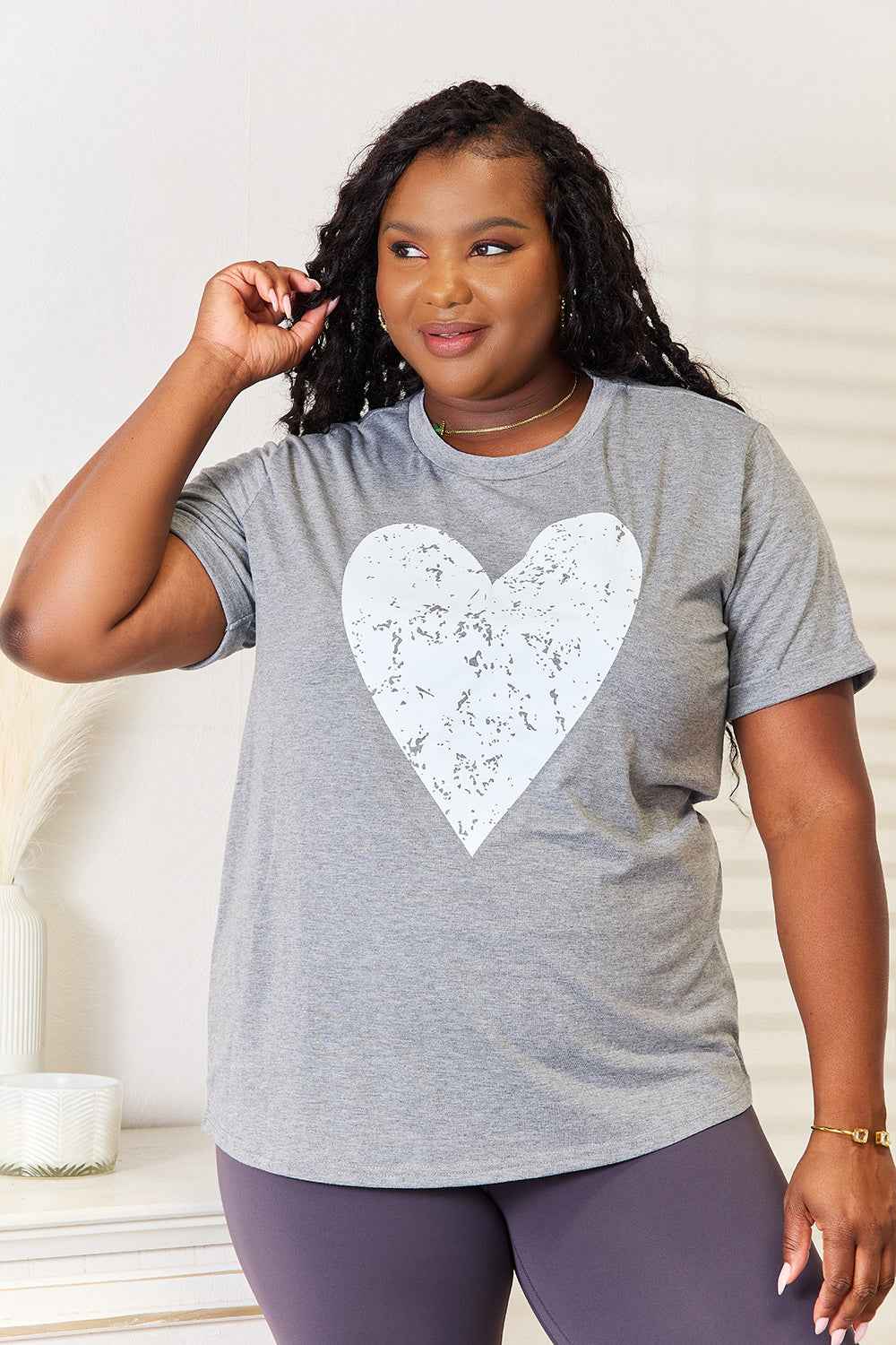 Simply Love Heart Graphic Cuffed Short Sleeve T-Shirt Gray 57a40f07f0534562b9e8dc0fe7e084d4-Max
