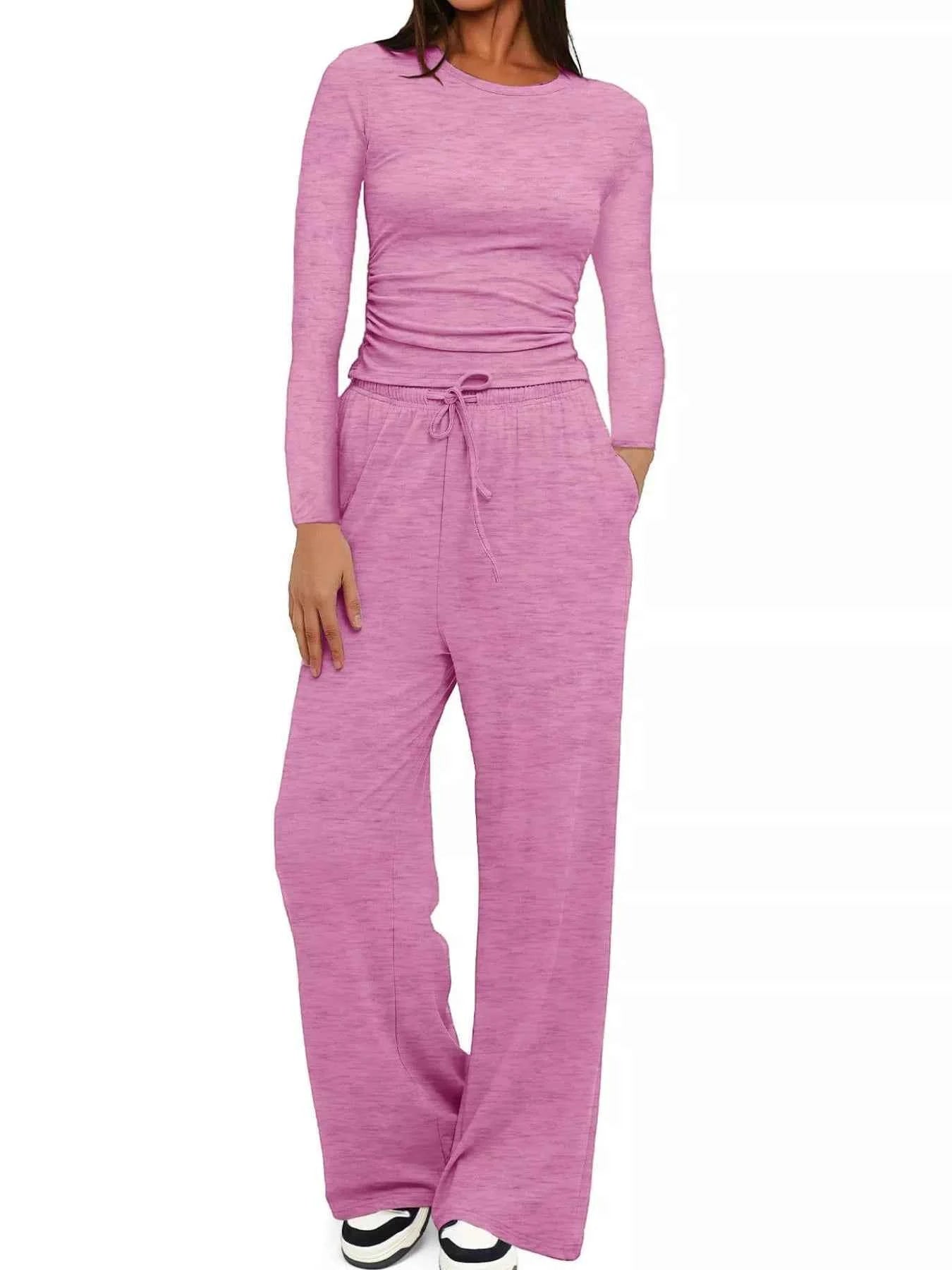 Round Neck Long Sleeve Top and Pants Set Pink 57a86adf-a0de-4772-b0a3-52f011b98046-Max-Origin