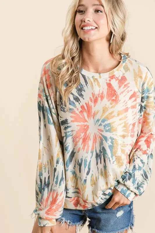 BiBi Tie Dye Print Terry Pull Over ORANGE TEAL 57ac2efd2df64f7a93fed4e319fd42a2-Max-Origin