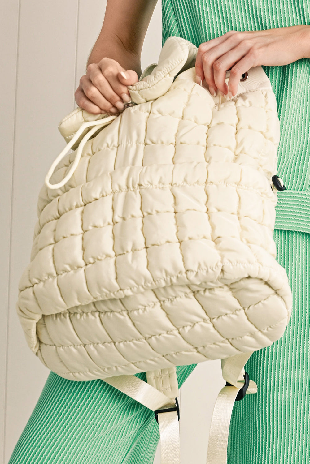 Black Solid Flapped Quilted Puffer Backpack 57af0d90132b334c