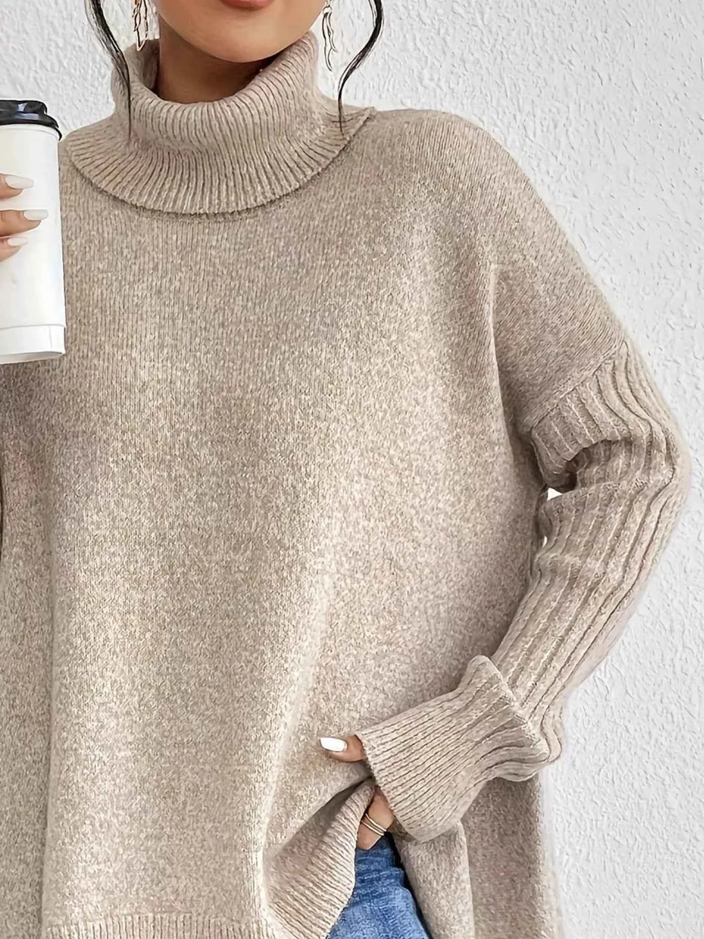 Turtleneck High-Low Hem Sweater