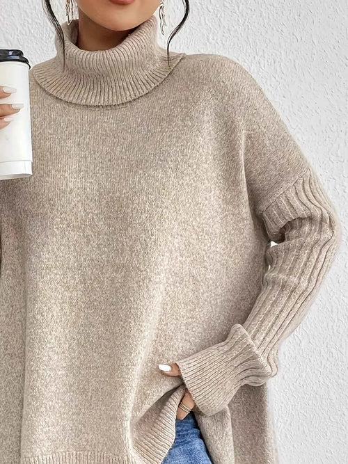 Turtleneck High-Low Hem Sweater