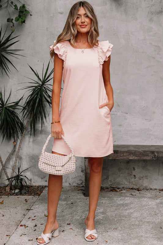 Abigail Textured Flutter Sleeve Bow Back Mini Dres 57b4b0a3-5337-46ca-9c3a-7bdedaf98cc8