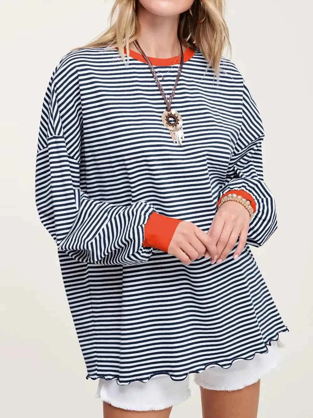 Contrast Striped Long Sleeve Sweatshirt 57bd8fe4-3f4d-482b-bfae-abcd2abdfffc-Max