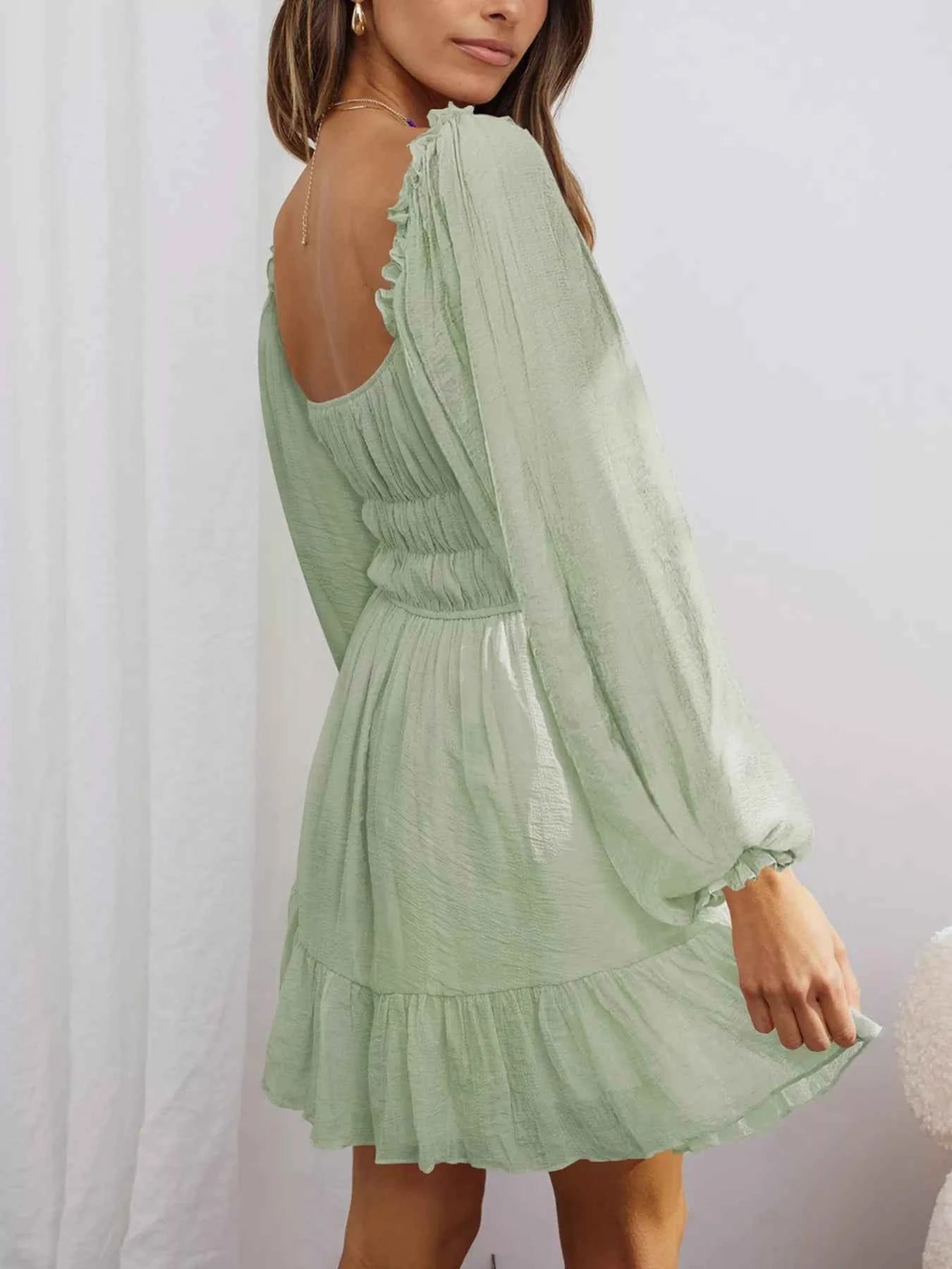 Ruffled Hem Balloon Sleeve Dress 57cc90b773704a51b7da6ded3dce06fb-Max-Origin
