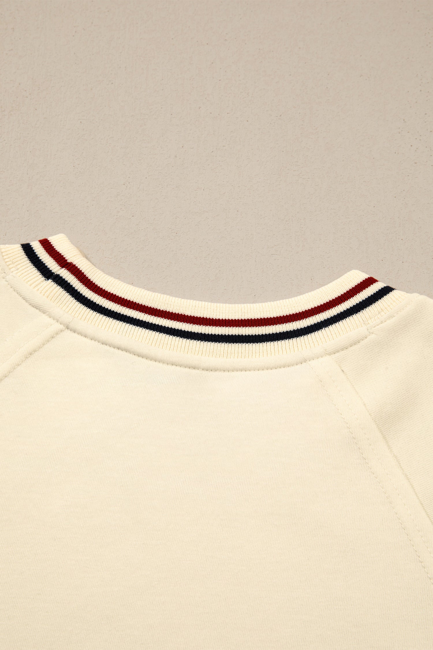 Beige Contrast Varsity Striped Neckline Cuffed Short Sleeve Loose Tunic Top 57d2780775de130d