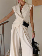 One Button Blazer & Wide Leg Pants Set Cream 57d463ff-1086-42a1-aae7-607dddf25b4e-Max