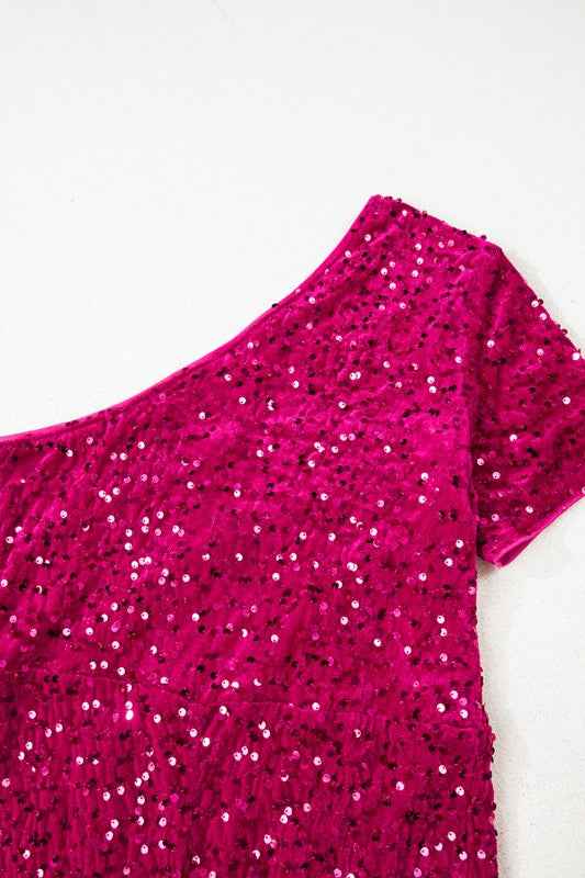 Sequin One Shoulder Thigh High Split Bodycon Gown 57d64bbc-c012-4ba4-b65d-3aca31906845