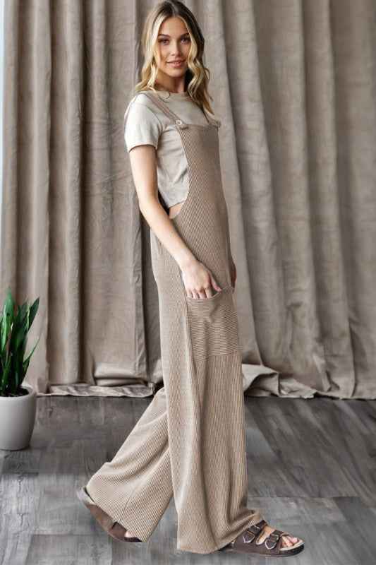 Ribbed Knit Patch Pocket Wide Leg Overalls 57d68e3b-4b2a-454c-91ca-6663eeaa45cc