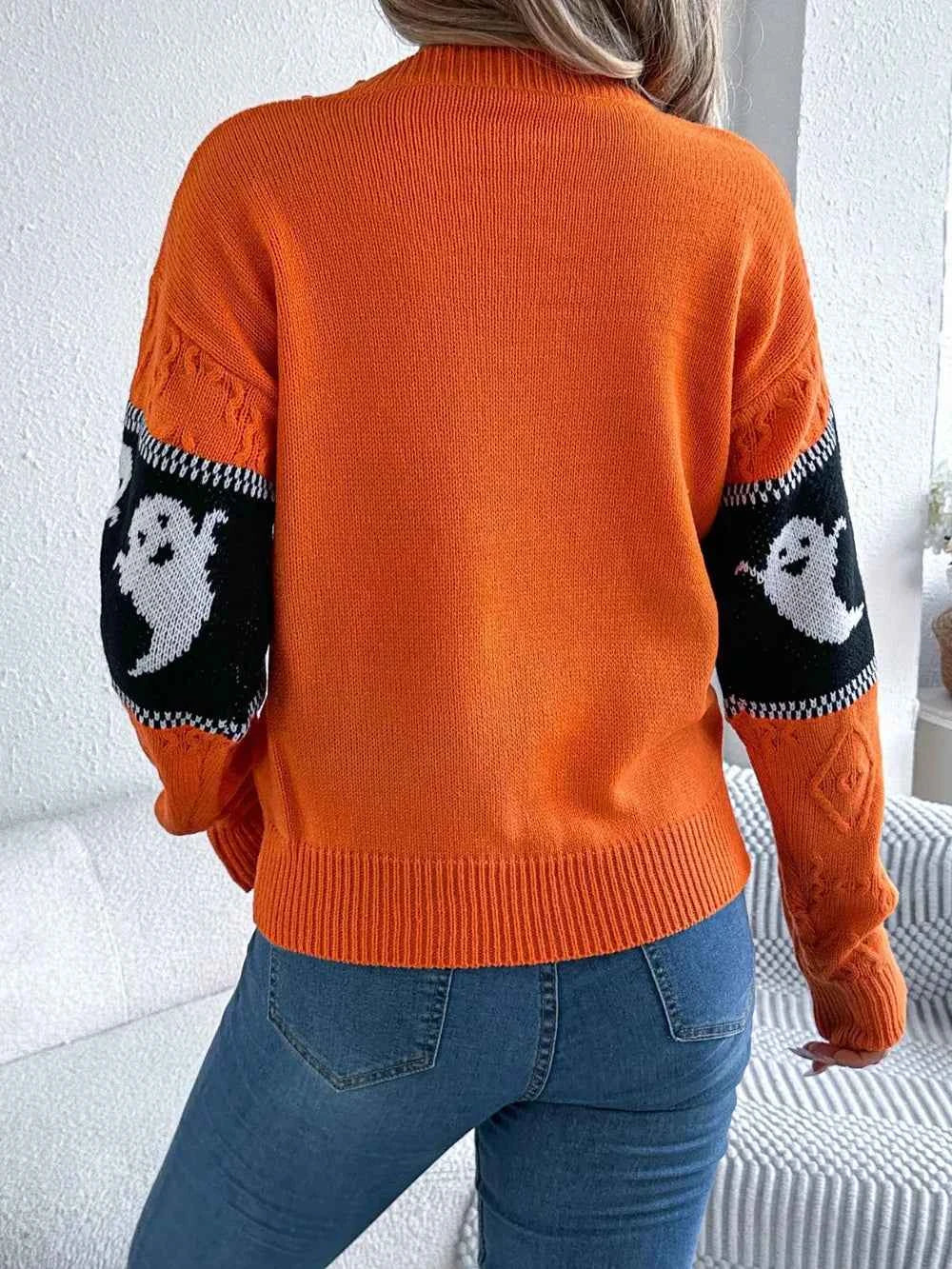Ghost Round Neck Long Sleeve Sweater 57dab011-398b-46b2-b7a5-0874c218f5b2-Max