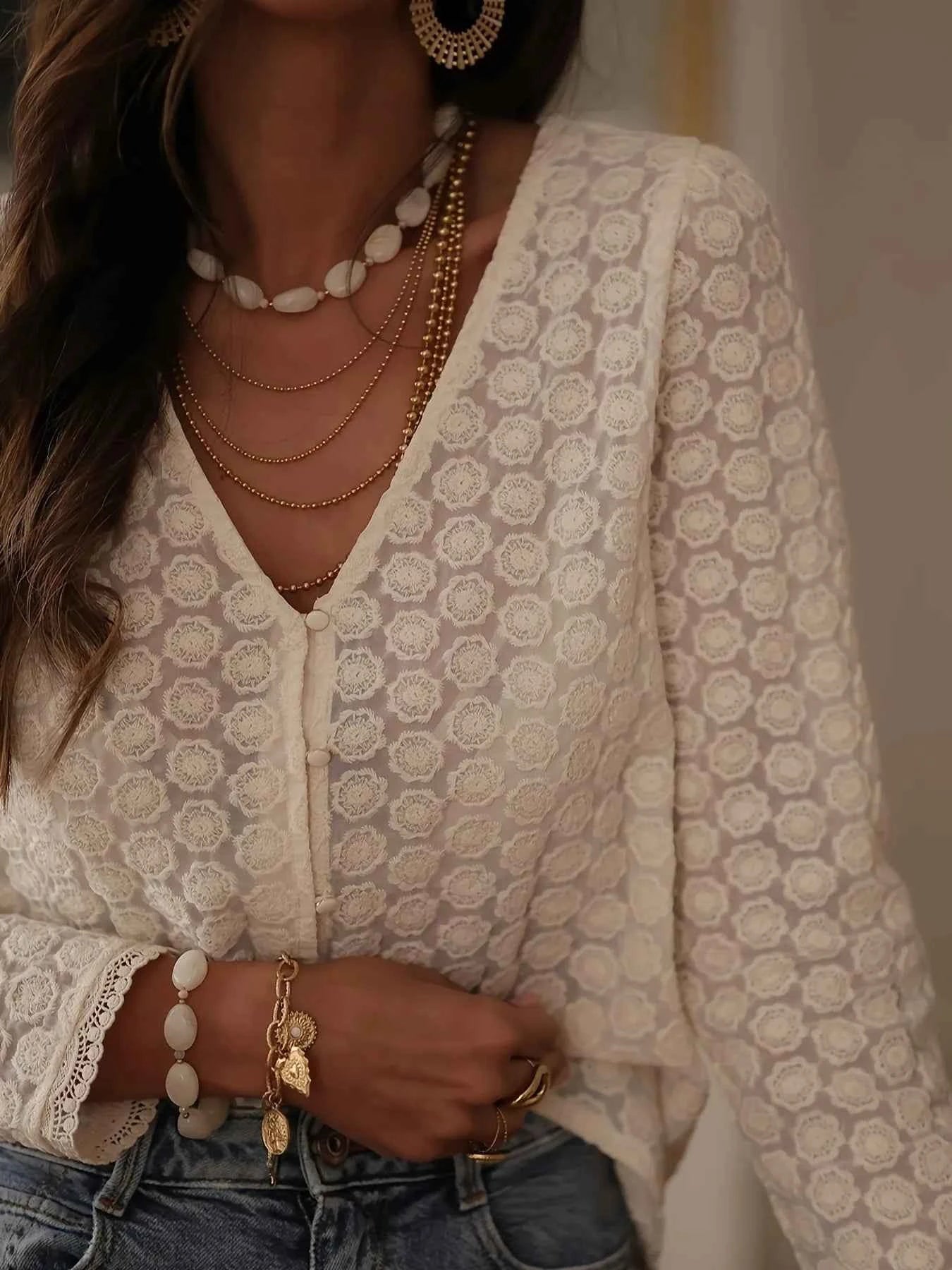 Lace Button Up Long Sleeve Shirt 57e502dab0ae43f3b2aebafcd77f33e4-Max-Origin