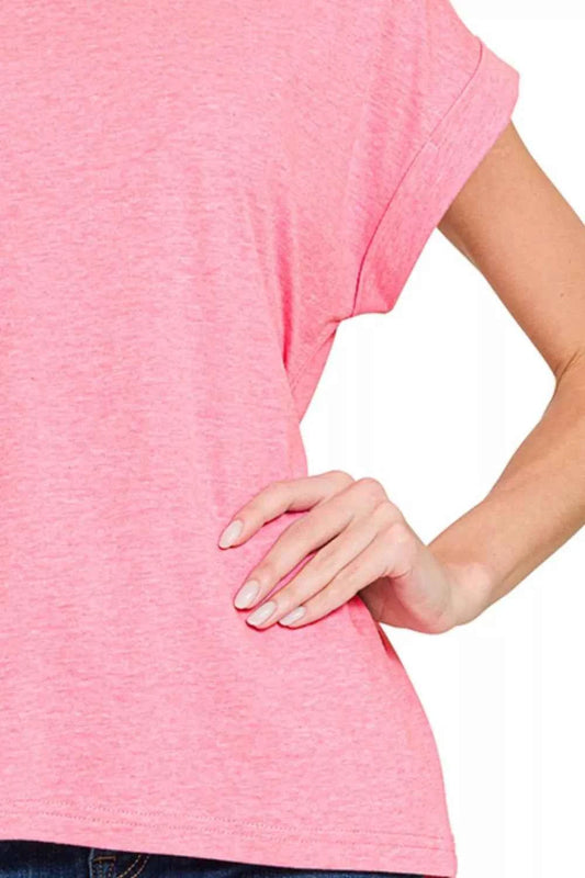Round Neck Folded Short Sleeve T-Shirt 57ebe6cb-134d-42e7-aadc-701d94a93b9f-Max-Origin