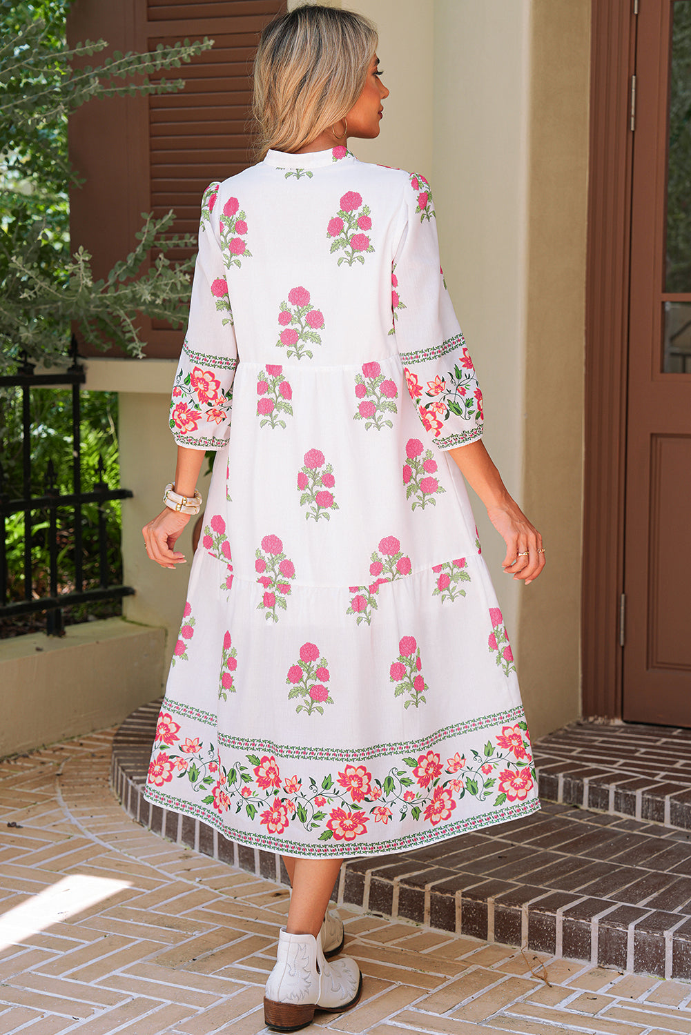 White Floral Print Loose Tiered Maxi Dress 57f12b87541f4078