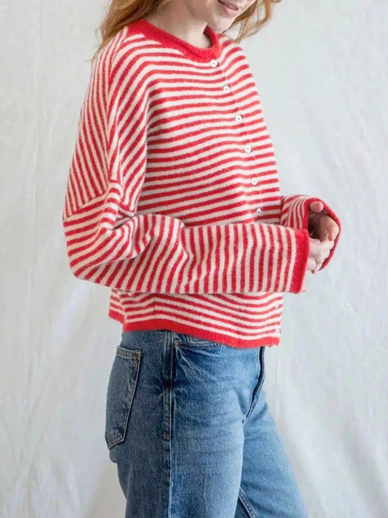 Striped Button Front Long Sleeve Cardigan 57f7ce9d-4e27-4bb9-a55b-6af756fc2f92-Max-Origin