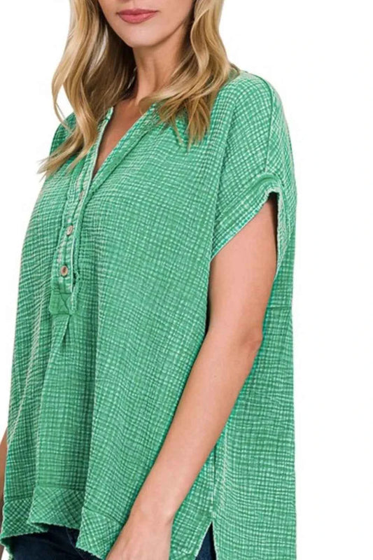 Washed Double Gauze 3/4 Button Henley Neck Shirt 57fac412-e96c-4a24-9913-a47a1bf4f593-Max-Origin
