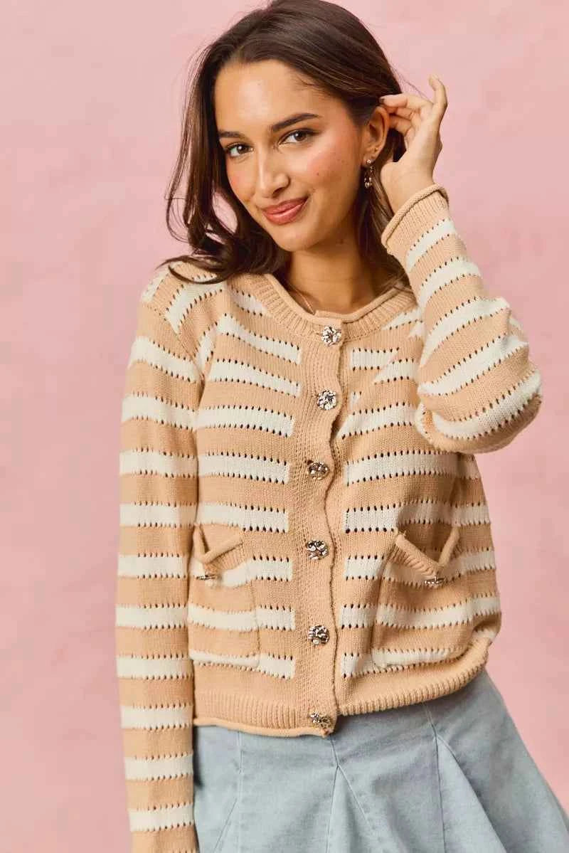 SO ME Stripe Long Sleeves Button Sweater Cardigan 57fc8ad639cf45c78fa60b0548739536-Max-Origin