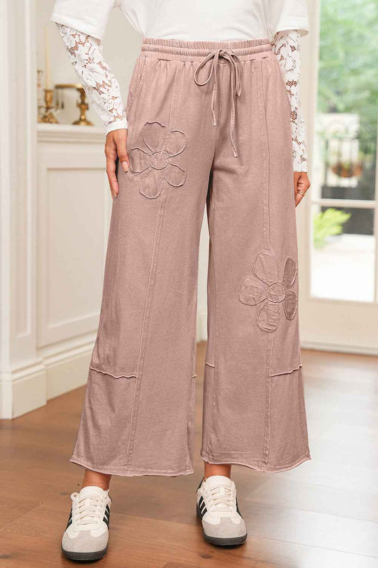 Buckskin Flower Patch Mineral Washed Cropped Wide Leg Pants Buckskin 100%Cotton 580acb182f7c062b