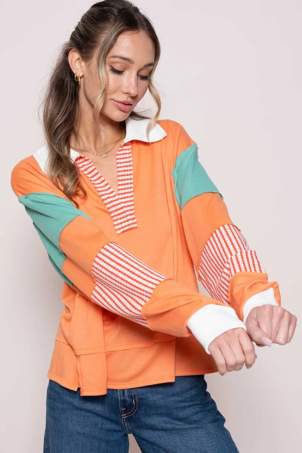 Hailey & Co Color Block Top with Striped Panel 580ca15b-4c60-48d9-8e46-ef02bb90b63a-Max