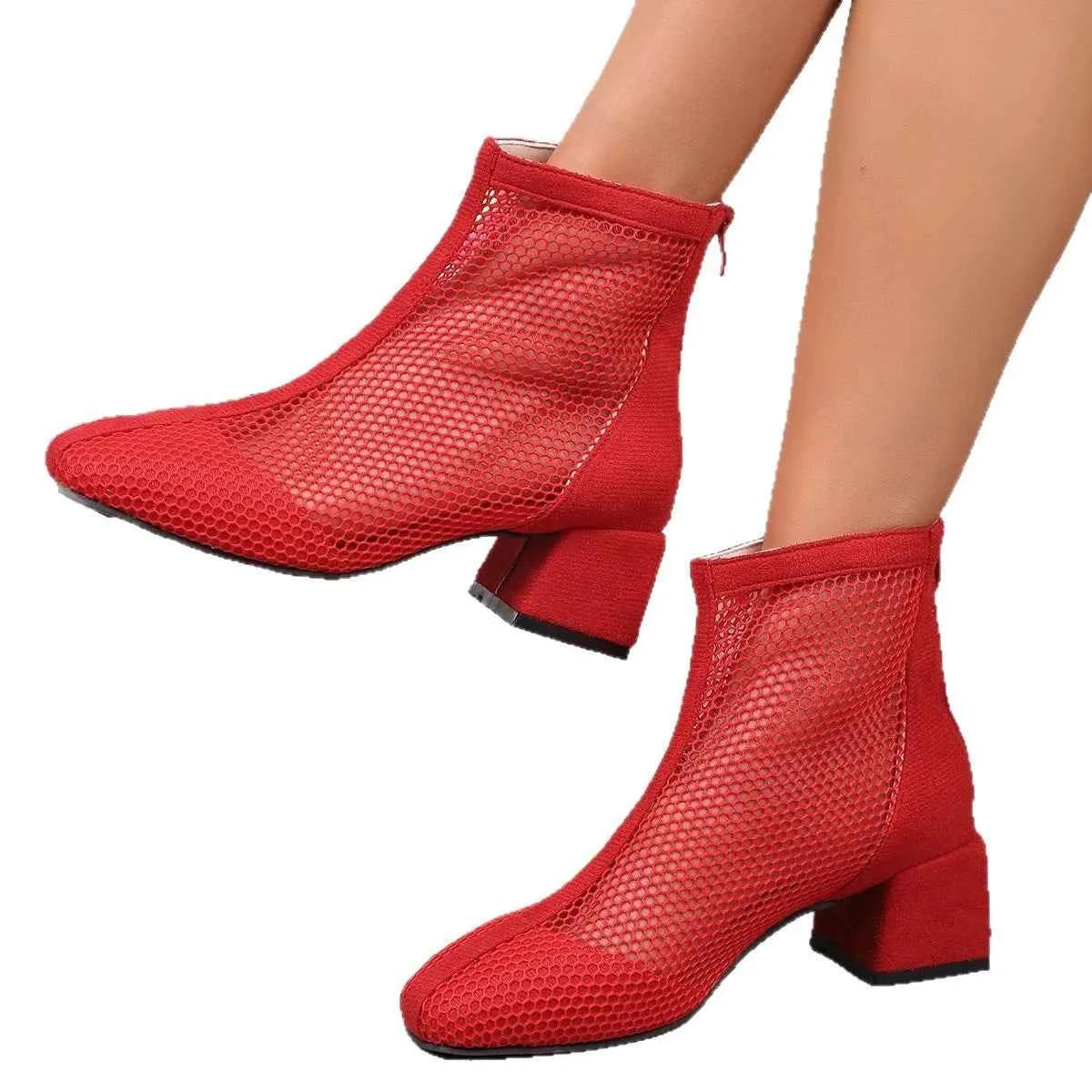Mesh Block Heel Boots 580e672b6482436abb5794328de809f0-Max-Origin