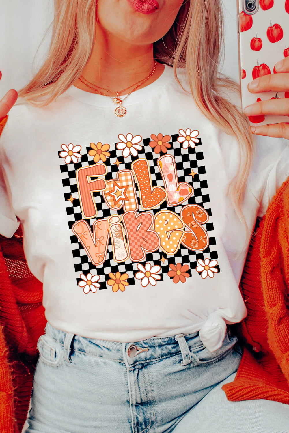 White FALL VIBES Heat Transfer Printing Cute Graphic Tee 5812a564fb2f6a3b