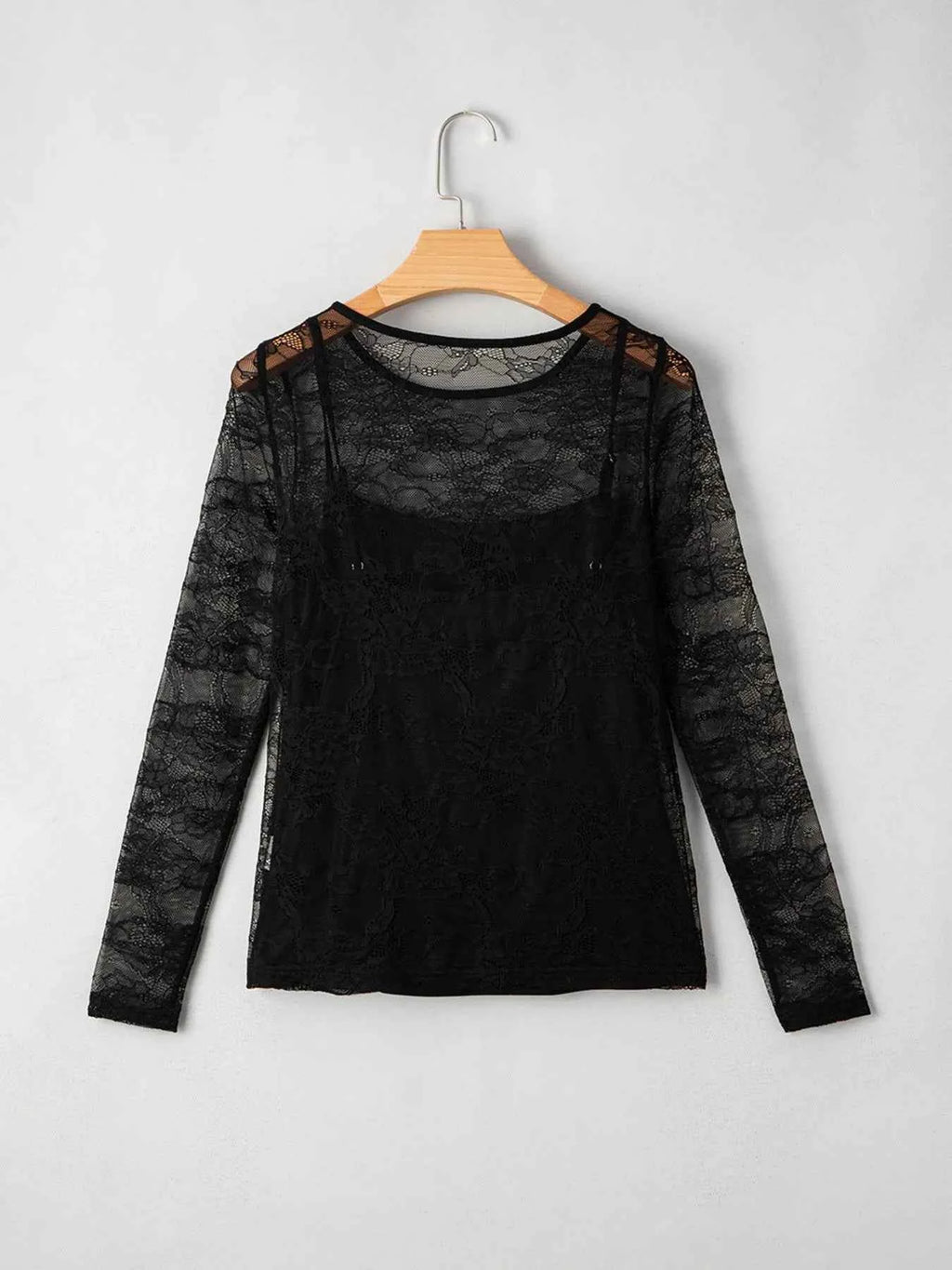 Lace Crochet Mesh Patched Slim Fit Long Sleeve Top 58182202-1a91-48a9-95a7-f3dec5721ca4-Max-Origin