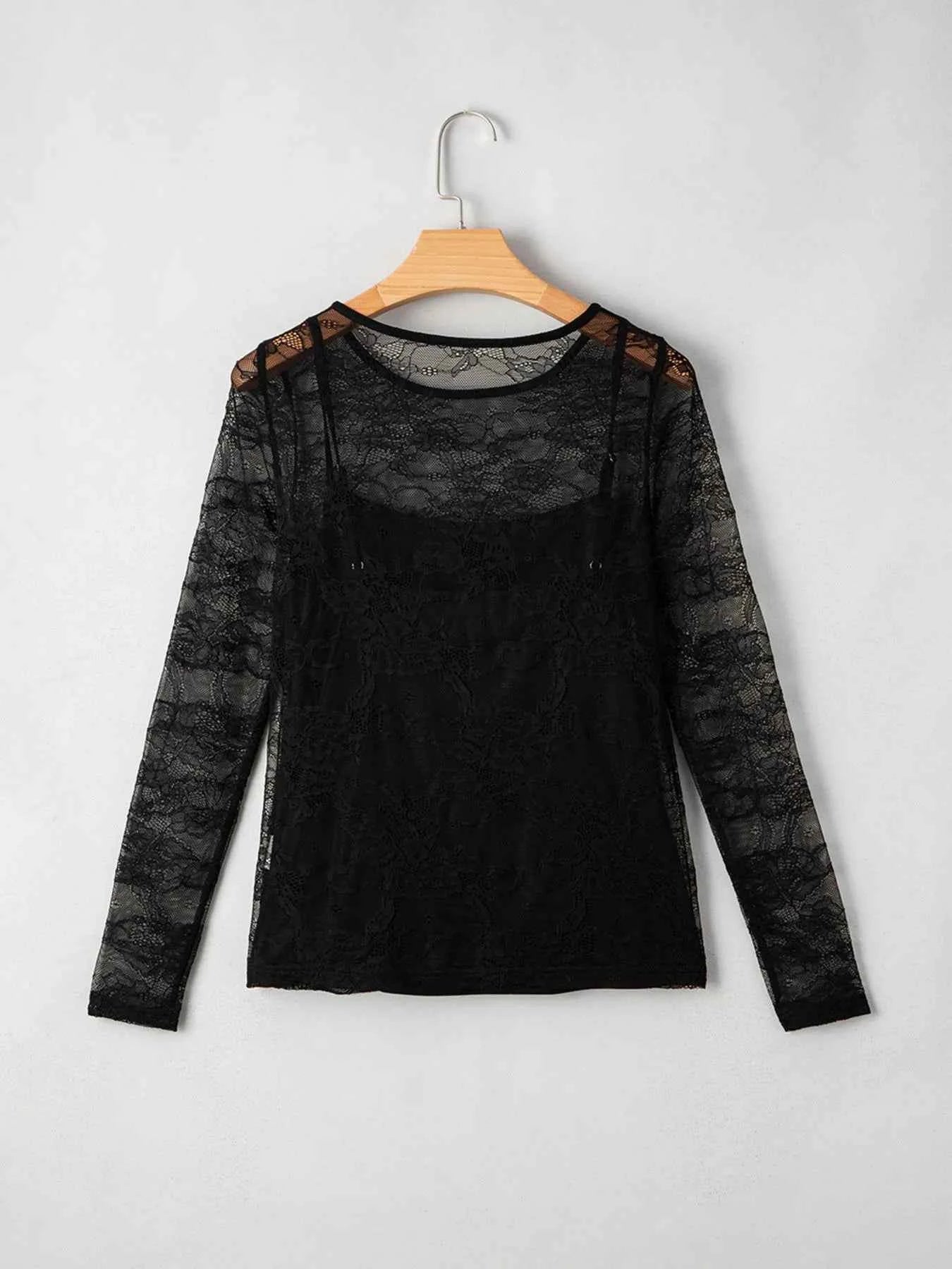 Lace Crochet Mesh Patched Slim Fit Long Sleeve Top 58182202-1a91-48a9-95a7-f3dec5721ca4-Max-Origin