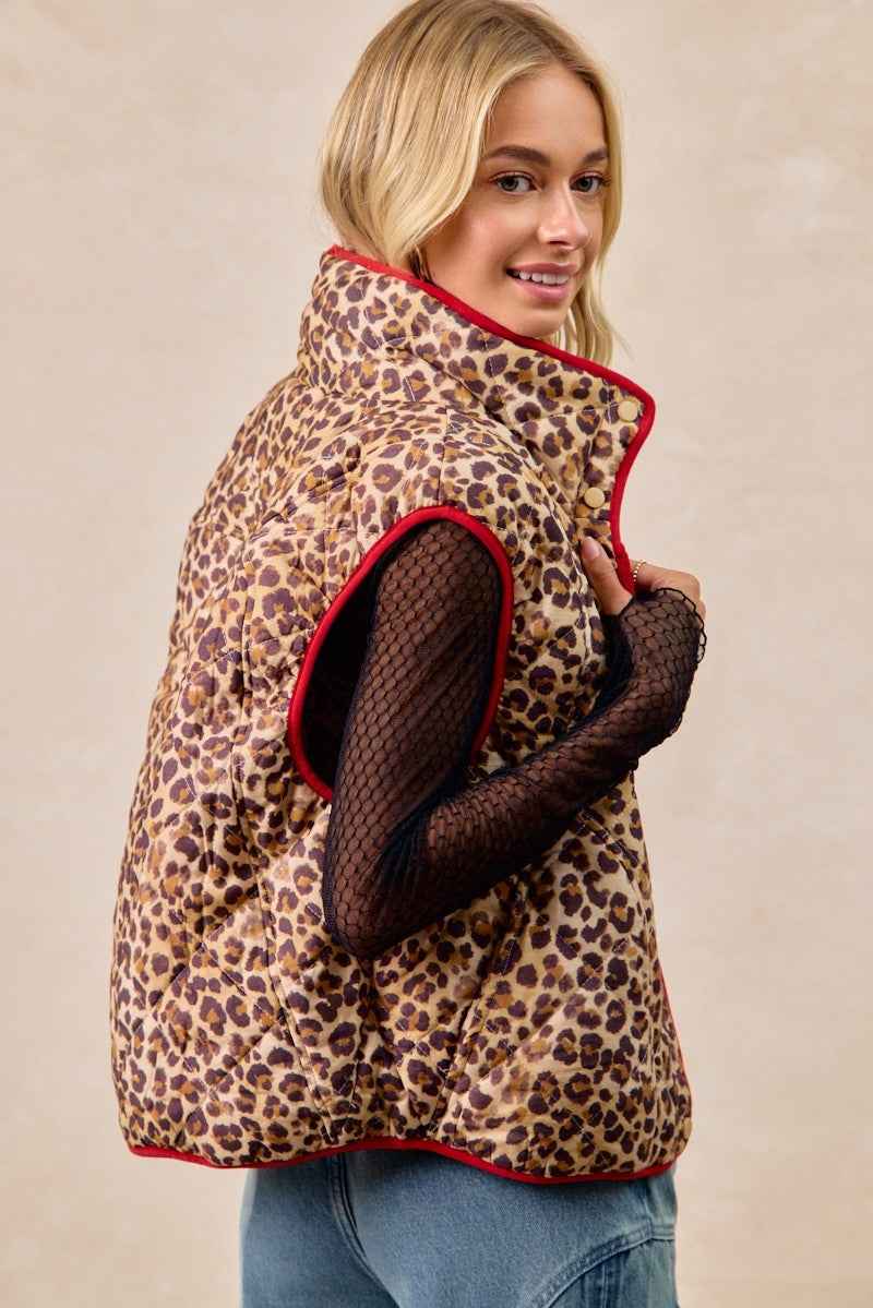 BiBi Leopard Print Piping Detail Quilted Vest 5819d18461df4051ba85f8581823f2ea-Max