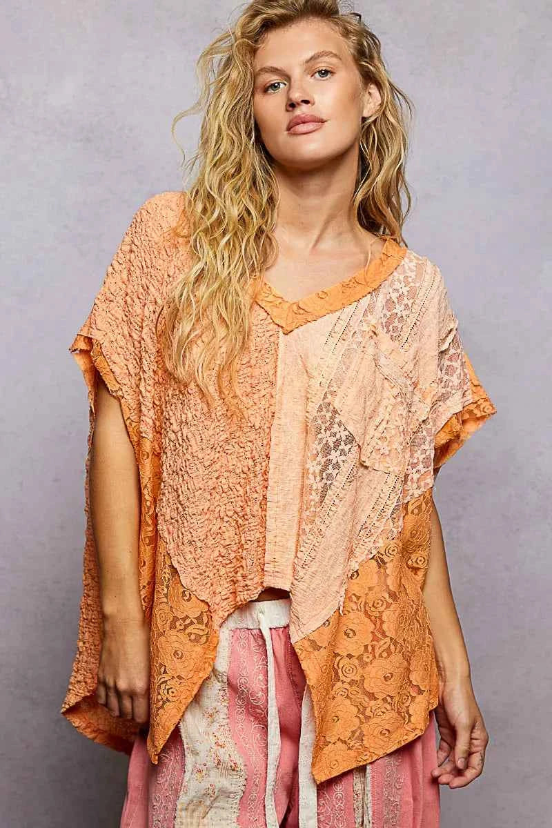 POL Asymmetrical V-Neck Short Sleeve Lace Top 581ac090-a8b4-4245-a7cf-2a99af0e752a-Max-Origin