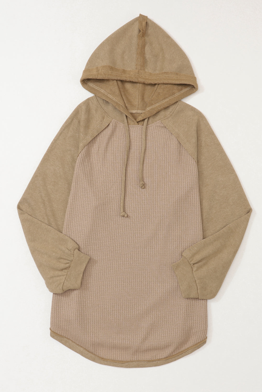 Waffled Knit Exposed Seam Drawstring Hoodie