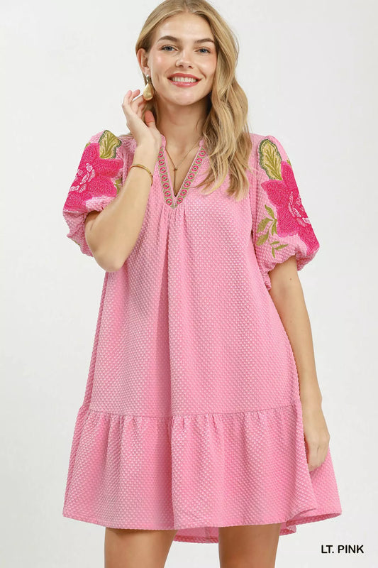 Floral Embroidered Textured Jacquard Dress LT. PINK 58211070-7cc3-4e83-8190-a0d42c9dbe45-Max-Origin