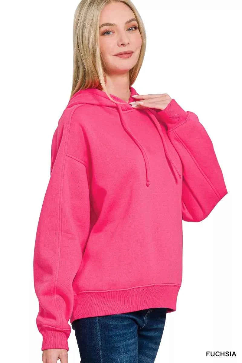 Zenana Drawstring Relaxed Fit Fleece Hoodie