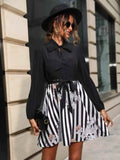 Striped Tie Front Long Sleeve Mini Dress Black 5826877e-7216-4e06-9f85-8fd857bfc0d2-Max-Origin