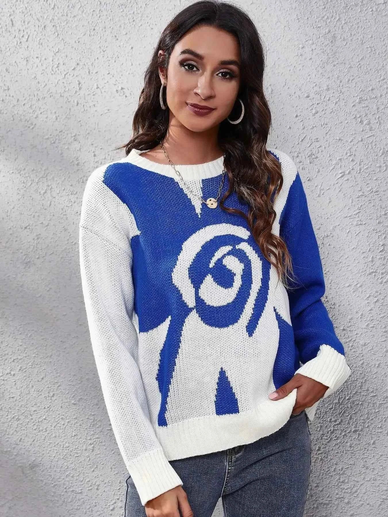 Contrast Round Neck Long Sleeve Sweater 58288e47-0c84-4aaa-82fc-b7846bfa7e00-Max-Origin