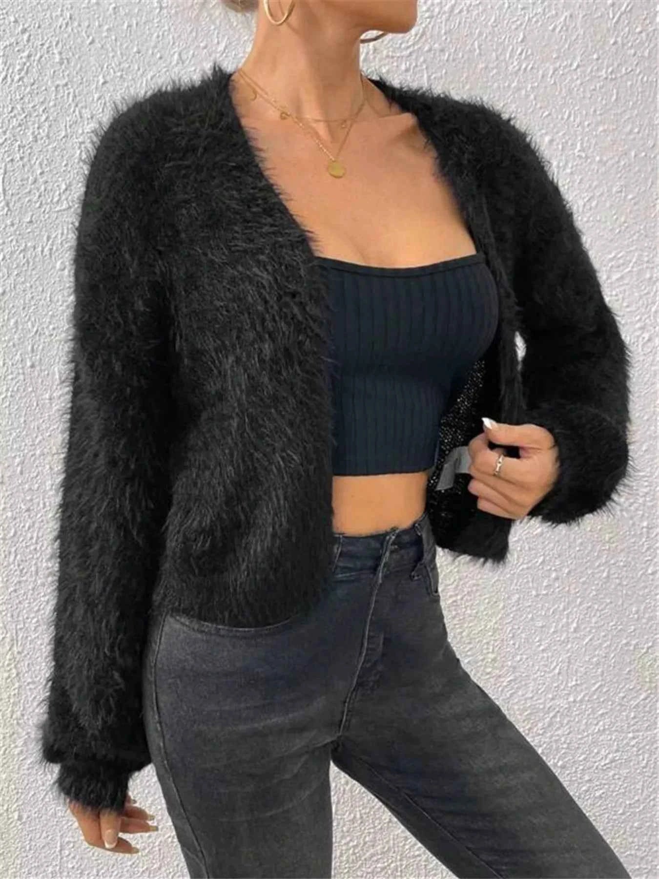 Open Front Long Sleeve Cardigan Black 582bff55b330474181ff8fcf24cd8948-Max-Origin