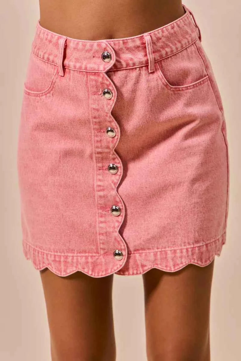 SO ME Vintage Wash Scallop Edge Denim Mini Skirt PINK 582c2c7b0adc423b82f7b82721202a8a-Max-Origin