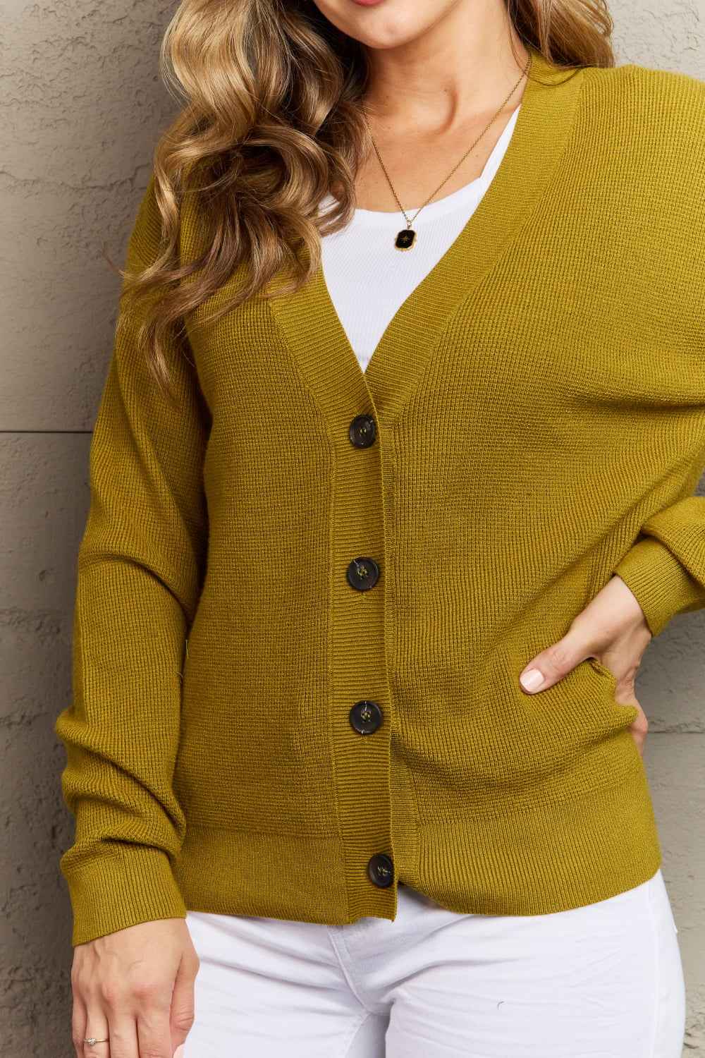 Zenana Kiss Me Tonight Full Size Button Down Cardigan in Chartreuse 58332944e8a44f29842f349db1021907-Max