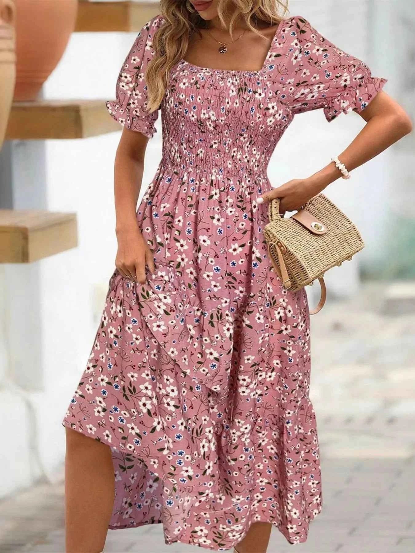 Floral Print Puff Sleeve Tiered Midi Dress 583d63e2-685d-4cd9-ae62-0cd7f71aebd8-Max-Origin