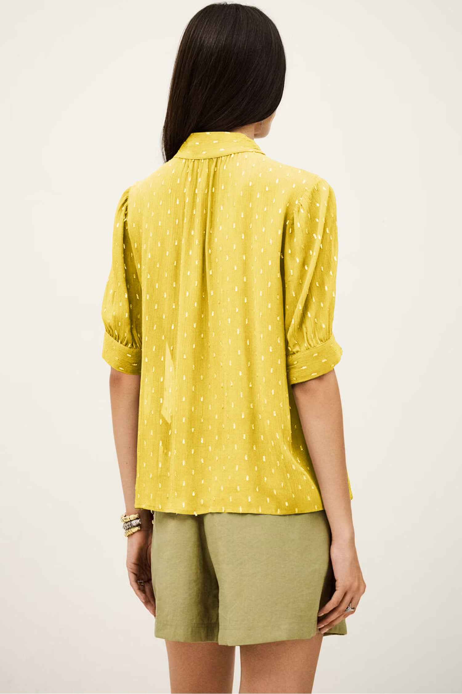 Yellow Cream Metallic Jacquard Short Sleeve Shirt 58430a9e1bfc4c74