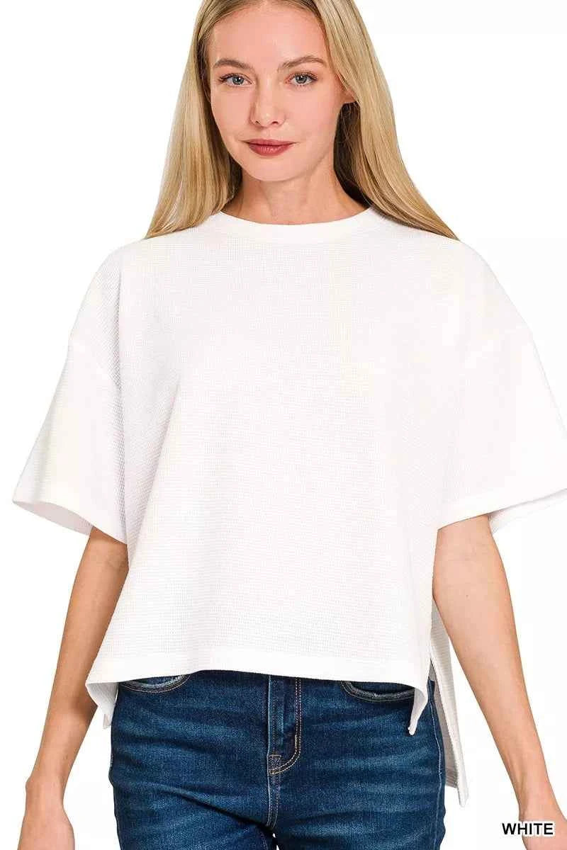 Zenana Full Size Double Knit Side Slits Hi Low Short Sleeve Top Plus Size WHITE 584516731c7b44acbdcef3cb3ab80ca3-Max-Origin