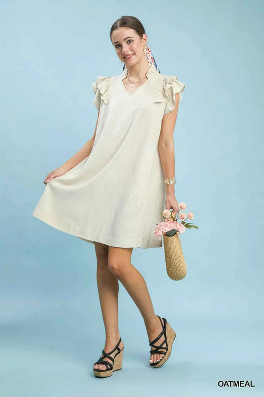 Umgee Linen Flutter Sleeve Shift Dress with Pockets OATMEAL 584a8bca-5ab4-4f03-94ac-b7eb755da981-Max-Origin