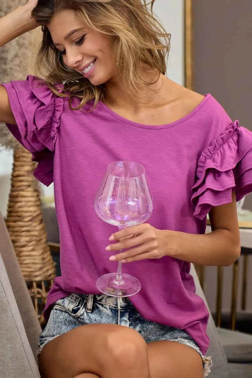 BiBi Layered Ruffle Sleeve Jersey Top VIOLET 584d2fa3-30f9-49c9-8e5a-369e95d57cea-Max-Origin