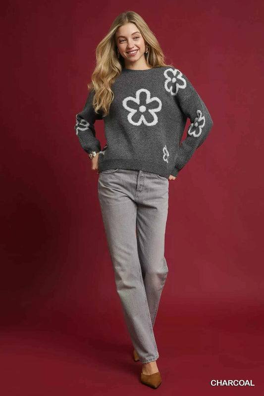 Round Neck Sweater with Pink Floral Accents 584dd0b7-350c-473c-9c0c-caff5d3ceda5-Max-Origin