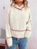 Ribbed Contrast Trim Long Sleeve Sweater Apricot One Size 584f3aeb66b44b1faadb2d7914abde8a-Max-Origin