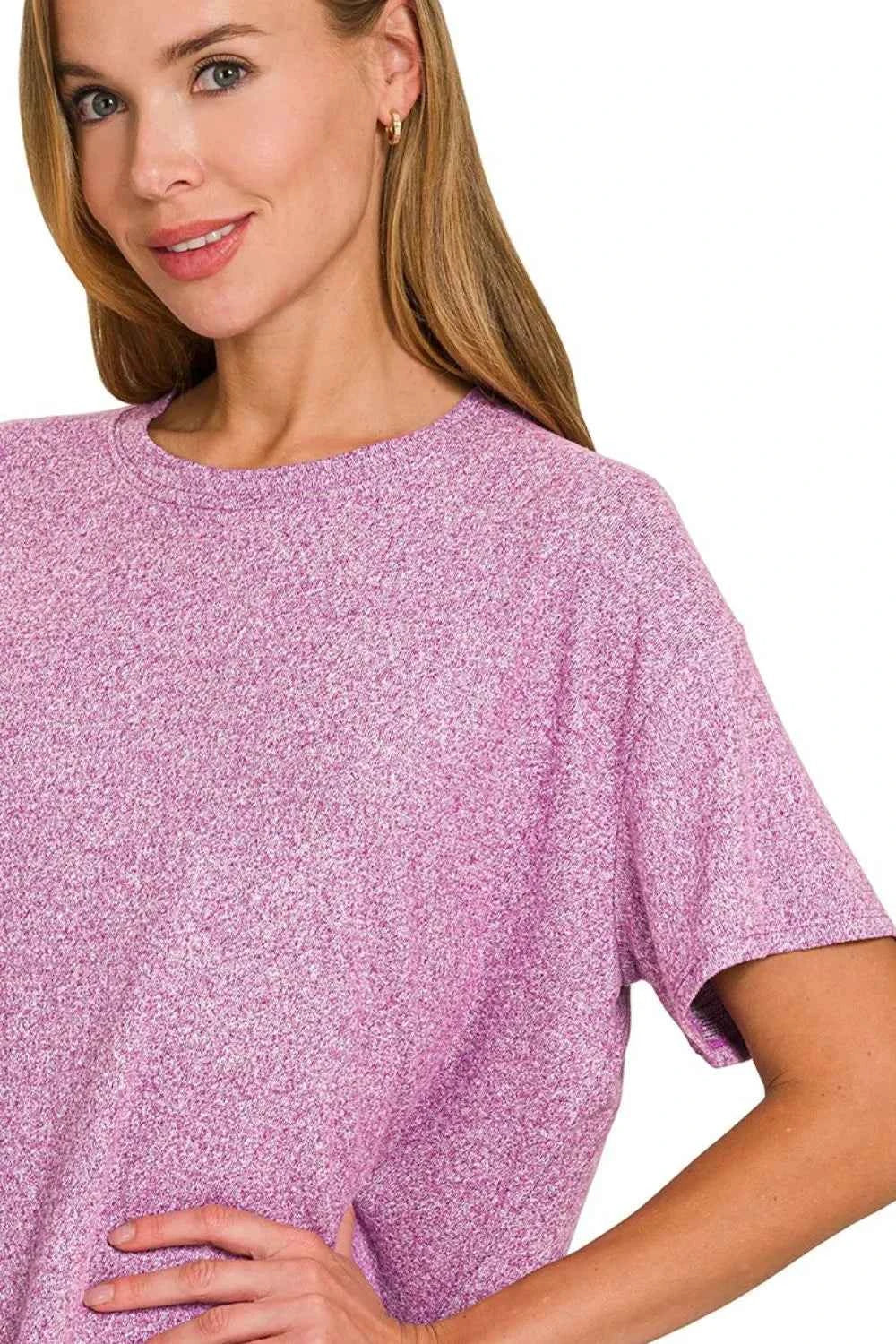 Zenana Soft Melange Short Sleeve Tee & Long Pants Set 5853823c-8aad-4b8e-a321-3d009e082d2a-Max-Origin
