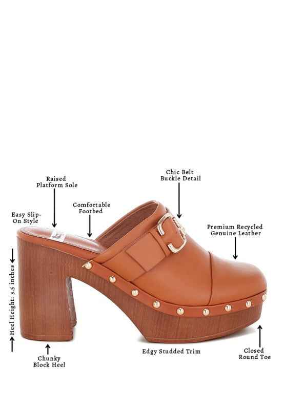 Septim Genuine Leather Studded Clog Heels 585475c8-09d1-4b49-b228-12c42032bc20