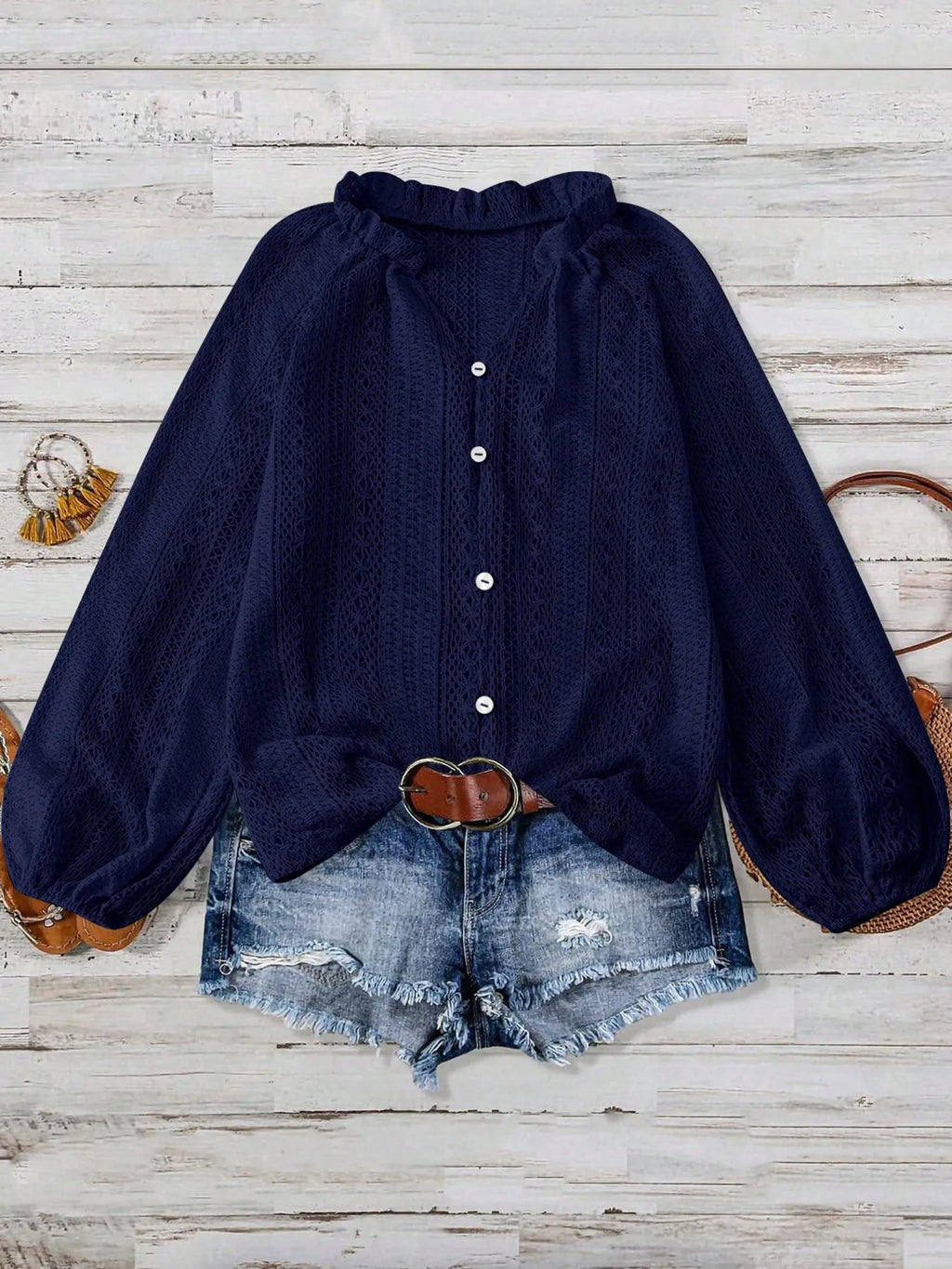 Crochet Notched Button-Front Shirt 585d8775c2854979a7225988d5469072-Max-Origin