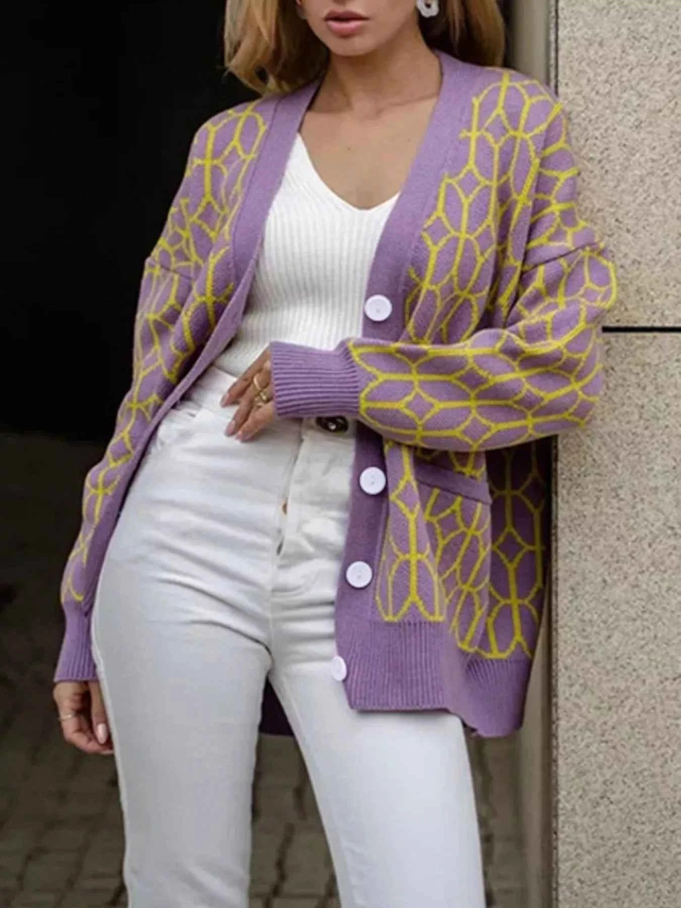 Geometric Patterned Button-Down Cardigan 585e9074-6cbb-4650-843d-8a69b2282518-Max-Origin