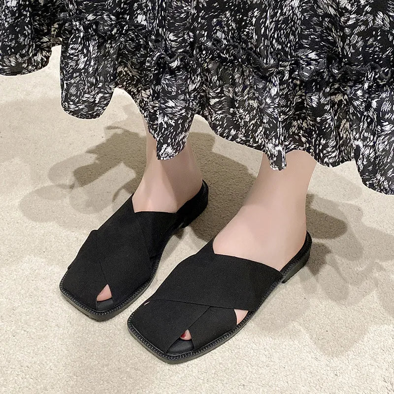 Square Toe Flats Sandals Black 5867e8cd-e0dd-483b-9299-b0eb54b97877-Max-Origin
