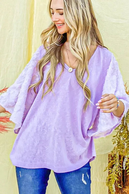 Feather Detailed 3/4 Sleeve Slub Top - Bohemian Style 58693b6e721e4874818b88d78213d014-Max-Origin